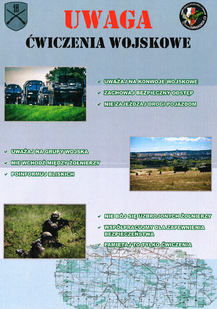 Plakat - uwaga ćwiczenia wojskowe