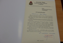 list gratulacyjny Komendanta Miejskiego Państwowej Straży Pożarnej w Siedlcach